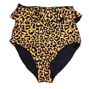 NWOT Coral Reef Cabana Leopard Print Reversible Ruffled Bikini Bottom 8/10